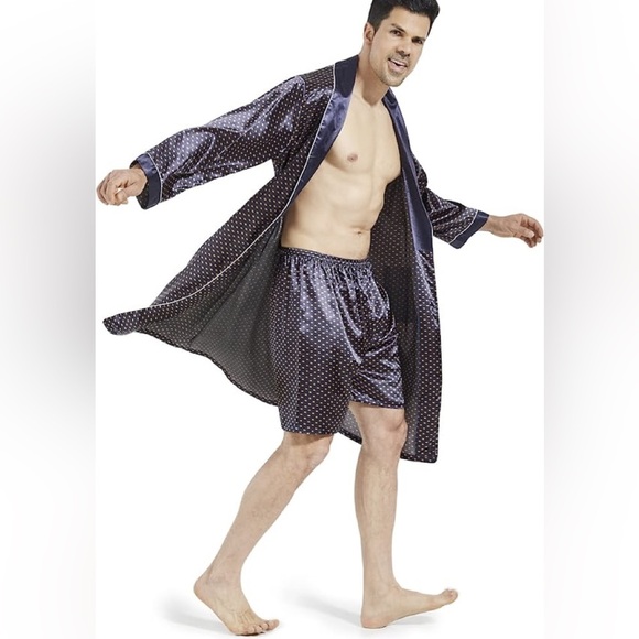 New Mens Silky Pajama Robe Short Set w/ 2 Pockets Multiple Sizes - Picture 1 of 2